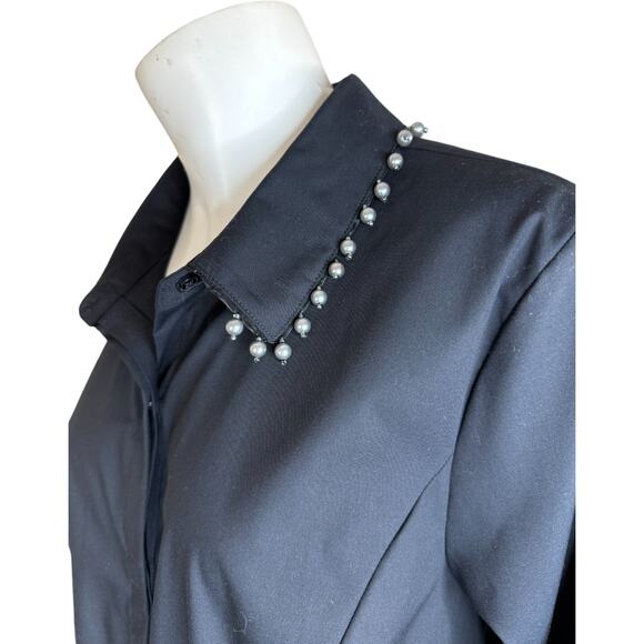 BEAUTIFUL by Lawrence Zarian Hidden Placket Poplin Shirt W/ Pearl Detail Black L - Picture 14 of 14